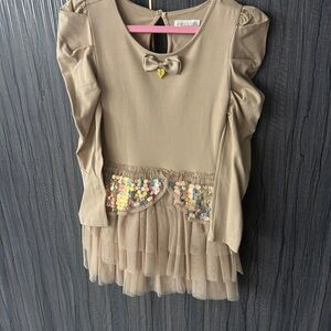 Kid’s Beige Dress with Sequin Accents